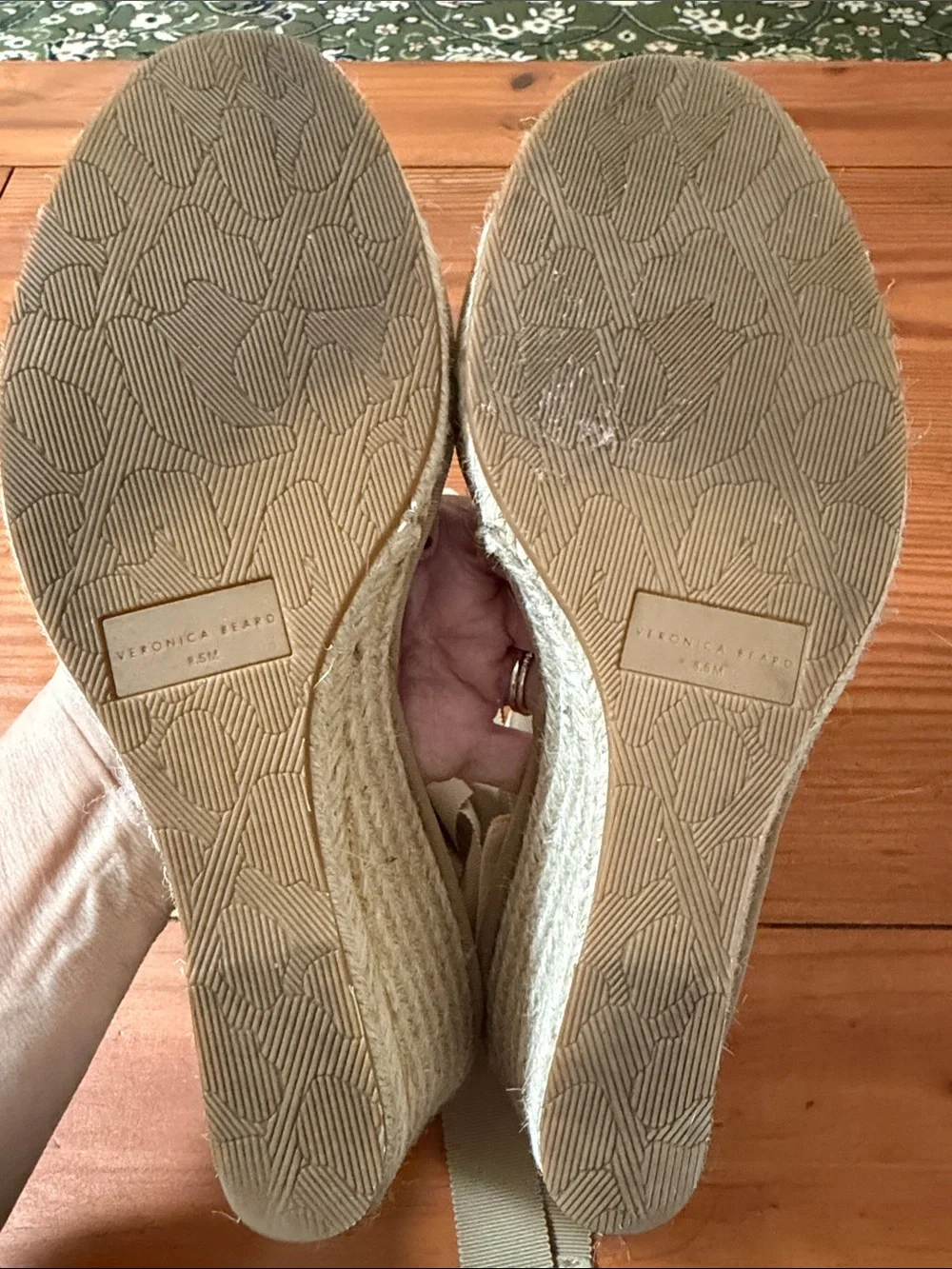 Veronica Beard Beige Suede Espadrille Wedge Sandals with Ankle Tie, size 8.5